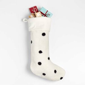 Crate and Barrel Cream Sherpa Polka-Dot Kids Christmas Stocking White OS